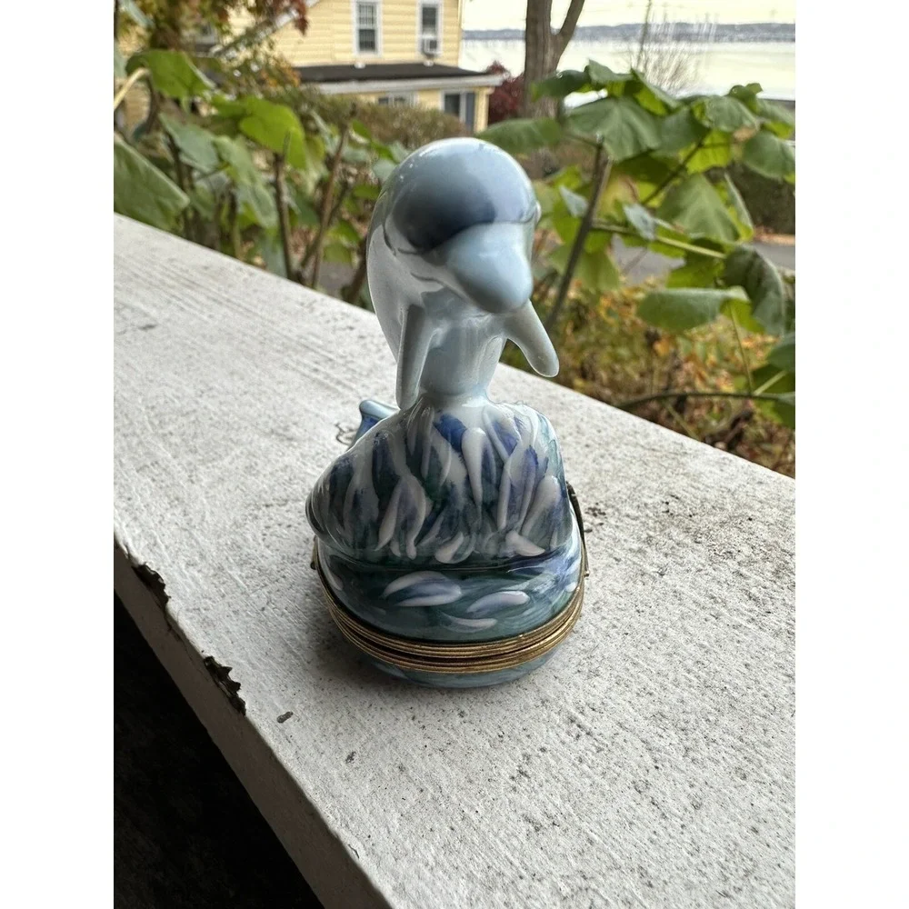 Limoges France Dubarry Dolphin Waves Trinket Box Sailboat Clasp Hand Painted
